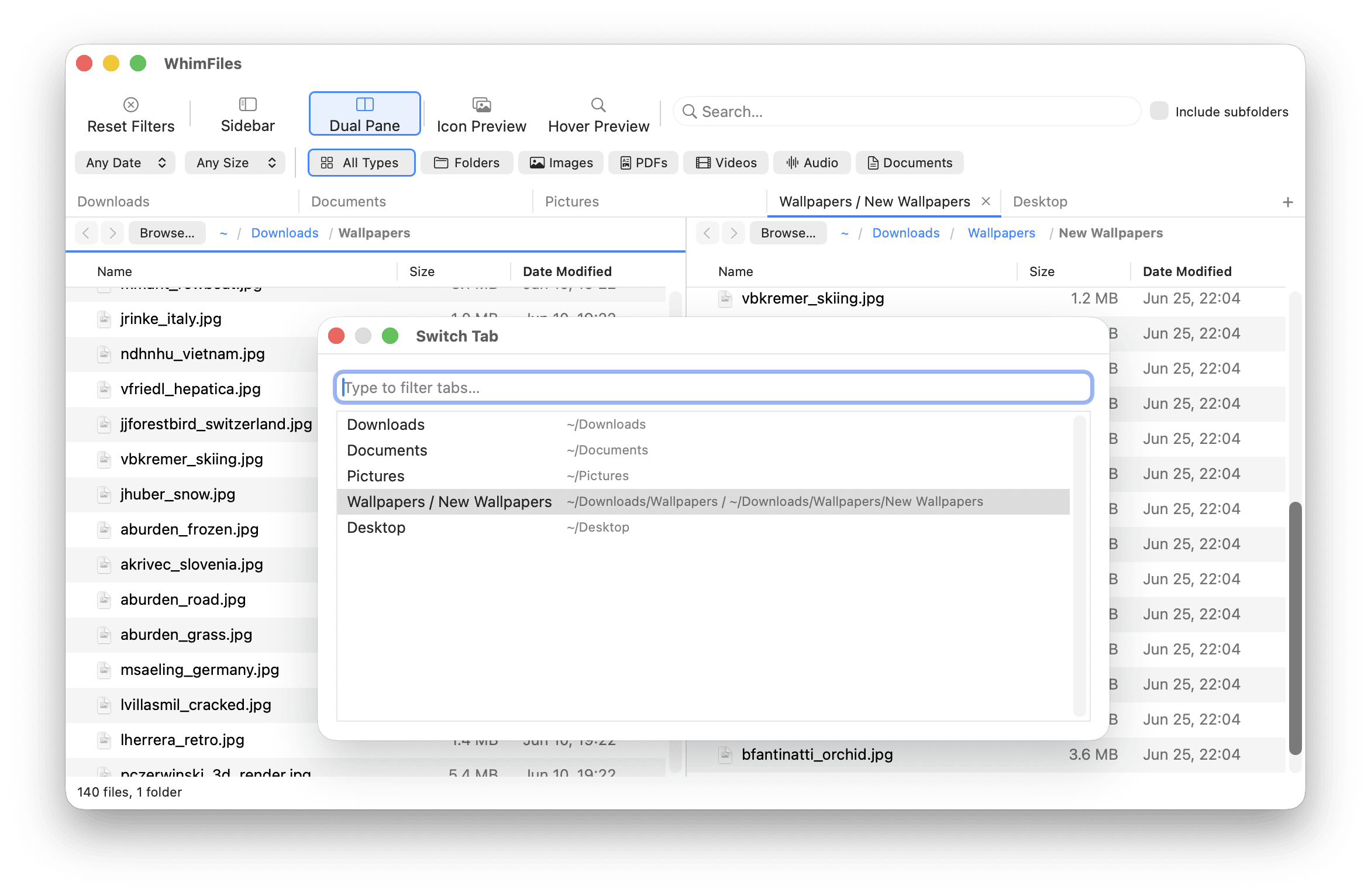 WhimFiles tabs